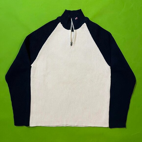 Polo Ralph Lauren Big & Tall Other - XXL 90s/Y2K Polo Ralph Lauren NAVY/White knit Zip sweater‎